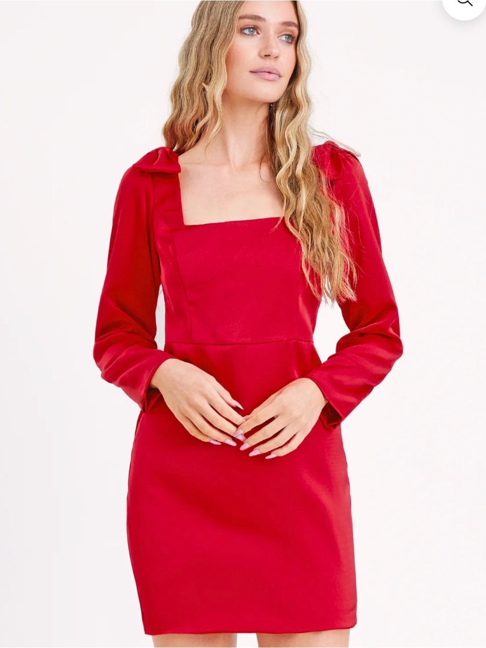 Adelyn Rae Red Square-Neck Long Sleeve Mini Dress